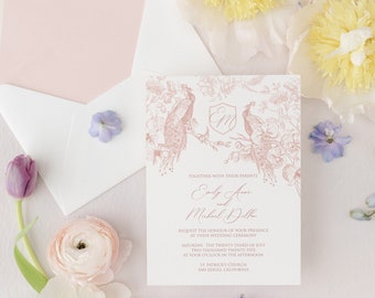 Wedding Invitation Editable Template, Peacock and Orchids Printable Vintage Wedding Invitation