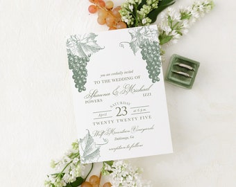 Vineyard Wedding Invitation - Printed Botanical Wedding Invitation Set