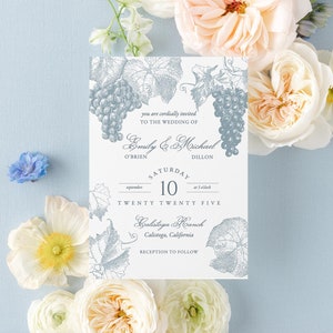BUNDLE: Vineyard Hochzeitseinladung bearbeitbare Vorlage, druckbare botanische Hochzeit Rsvp, Dankeskarte, Menü und Zeremonieprogramm