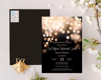 Editable Prom Invitation & Ticket: Night Under Stars, Gold and Black (Digital Download)