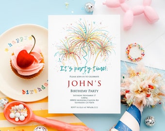 Birthday Invitation Editable Template - It's Party Time - Digital Birthday Celebration Invite