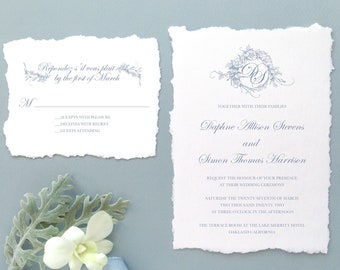 Monogram Wedding Invitation Editable Template, French Blue Wedding Invitation Suite with Rsvp, Thank You Card and Menu