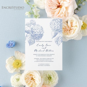 Hydrangea Wedding Invitation - Printed Botanical Floral Wedding Invitation Set
