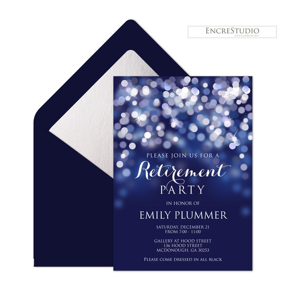 Editable Retirement Party Invitation - Navy Blue and Silver Starry Night Invitation