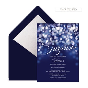Editable Adult Birthday Invitation Template - Navy Blue and Silver Under the Stars Invitation