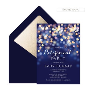 Editable Retirement Party Invitation - Navy Blue and Gold Starry Night Invitation