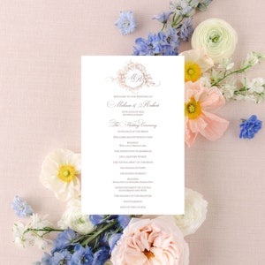 Monogramm-Hochzeitsprogramm - Roségold-Orden des Service, Rosenkranz-Zeremonieprogramm Sofortiger Download Bearbeitbare Vorlage