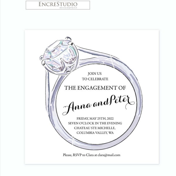 Engagement Party Invitation Editable Template - Diamond Ring Engagement Announcement