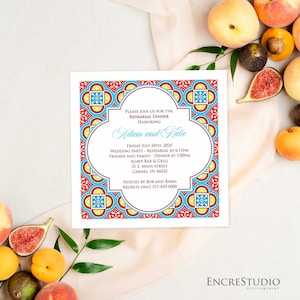 Editable Rehearsal Dinner Invitation, Spanish or Mexican Tiles Invitation Template