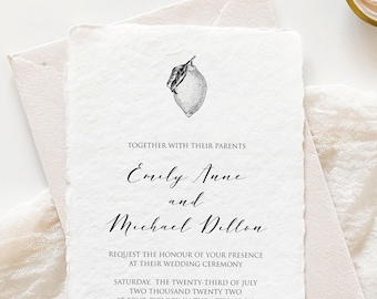 Wedding Invitation Editable Template, Botanical Lemon Wedding Set with Save the Date, Formal Invitation, Rsvp, Thank You Card