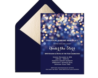 Editable Christmas Party Invitation - Navy and Gold Northern Lights Invitation, Under the Stars, Galaxy Invite Instant Download