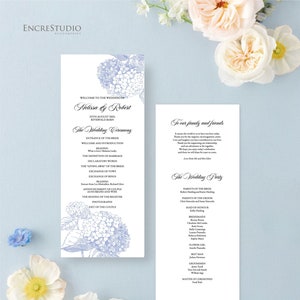 Hydrangea Wedding Program - Printed Wedding Ceremony Program - Order of Service