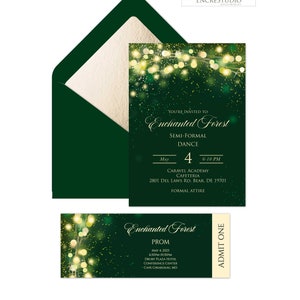 Bearbeitbare Enchanted Forest Prom Einladung und Ticket, A Night Under the Stars School Dance Einladung