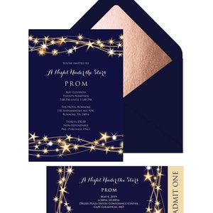 Bearbeitbare Gold- oder Silbersterne High School formelle Einladung und Ticket, Senior Abschlussball Sofort-Download