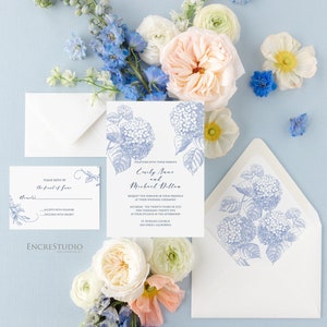 Hydrangea Wedding Invitation Set - Printed Botanical Floral Wedding Invitation Set