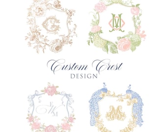 Semi-Custom Wedding Crest - Hand-Drawn Floral Monogram, Personalized Digital Logo