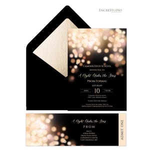 Bearbeitbare Gold und Schwarz Sternennacht Prom Ticket Vorlage, Eine Nacht unter den Sternen Schule formelle Prom Ticket