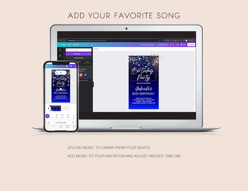 Video Birthday Invitation Canva Template - Animated Gold and Blue ...
