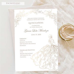 Modello modificabile per invito per la festa di Quinceanera, invito per la festa dei sedici anni, download immediato - Invito di compleanno con fiori dorati