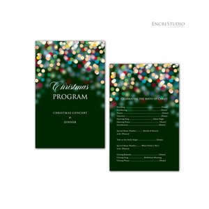 Editable Concert and Dinner Program Template - Christmas Lights Bokeh