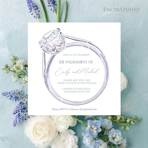 Engagement Party Invitation Editable Template - Diamond Ring Engagement Announcement
