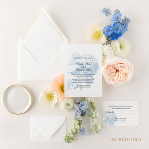 Editable Botanical Wedding Invitation Template - Blue Hydrangea Wedding Set