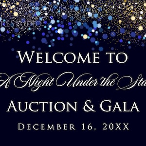 Editable Auction and Gala Welcome Sign Template, Annual Holiday Party Poster, Company Awards Dinner Night Sign - Under the Stars