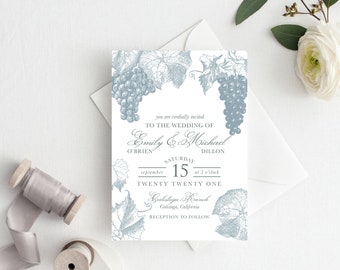 Vineyard Wedding Invitation Editable Template, Printable Botanical Wedding Invitation, Rsvp, Thank you card, Menu and Ceremony Program