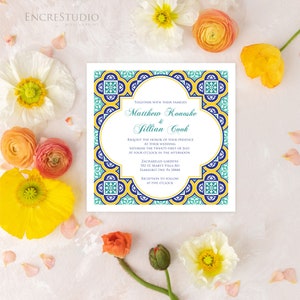 Spanish Tiles Wedding Invitation Suite - Navy and Turquoise Destination Wedding Invite