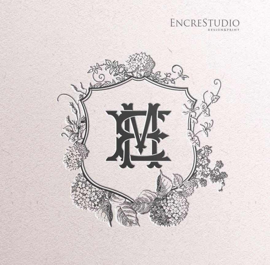 Wedding Crest and Monogram - Hydrangea Floral Design | Editable Digital ...