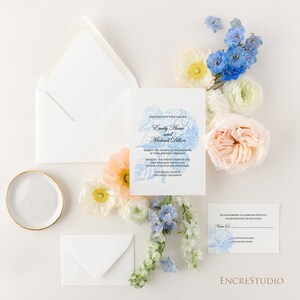 Editable Wedding Invitation Template - Blue Hydrangea Invitation Set, Botanical Floral Wedding Invite