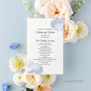 Editable Wedding Program Template - Blue Hydrangea Order of Service, Ceremony Program