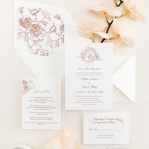 Vintage Monogram Wedding Invitation Set in Rose Gold (Editable Templates)