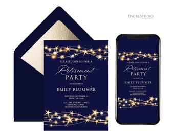 Editable Retirement Party Invitation - Gold Stars