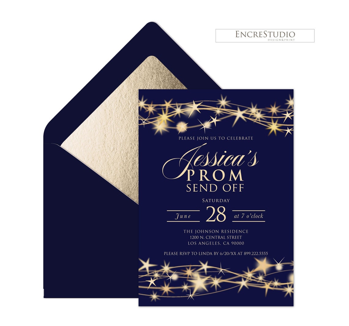 Editable Prom Send off Invitation, Gold or Silver Stars Senior Prom ...