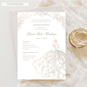 Quinceanera Invitation Editable Template, Sweet sixteen invitation Instant Download - Gold Flowers Birthday Invitation