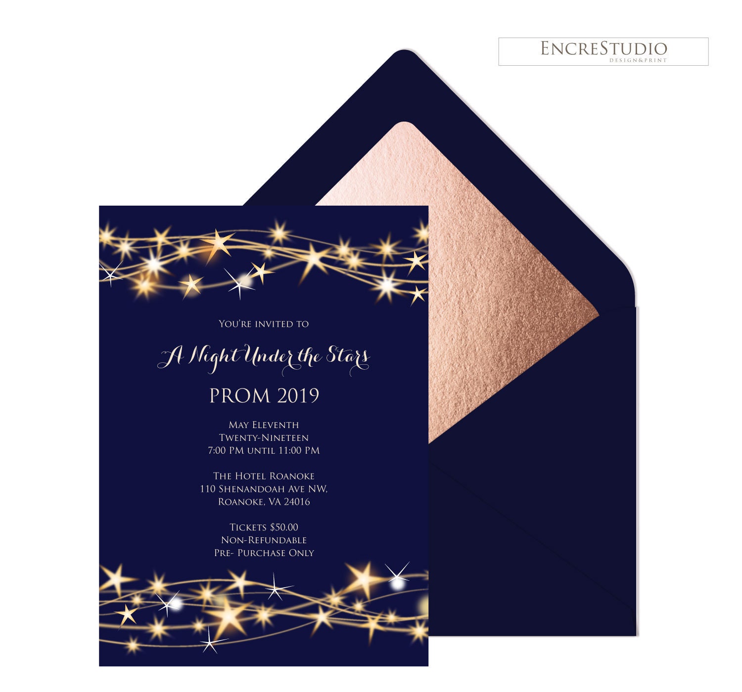 Enchanted Night Prom Invitation Gold Stars Night Sky High School