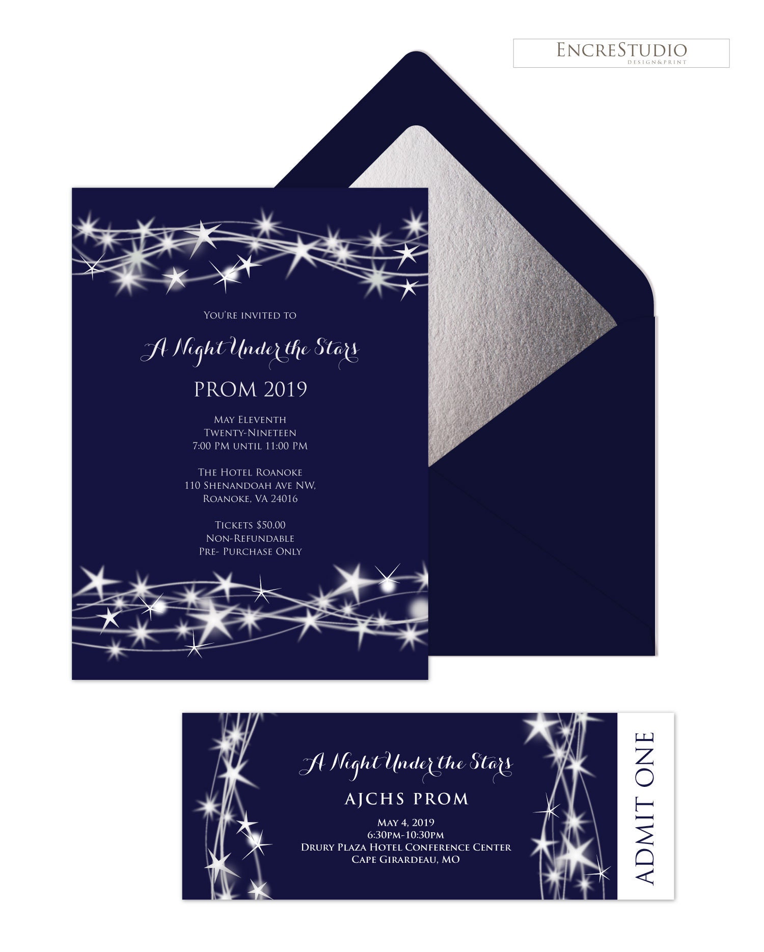 Editable Prom Invitation and Ticket, Enchanted Night Senior