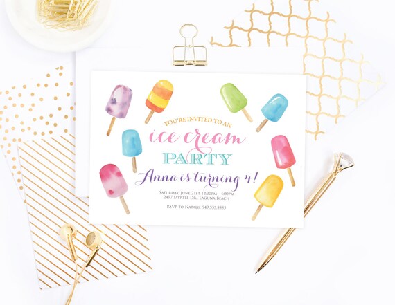 printable kid birthday invitation ice cream party invitation kid birthday invitation