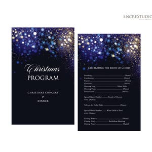 Editable Christmas Concert Program Template: Blue & Gold Stars (Digital Download)