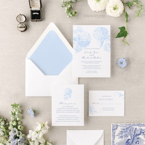 Hortensie Hochzeitseinladung Bearbeitbare Vorlagen, Hellblau Botanische Hochzeit BUNDLE