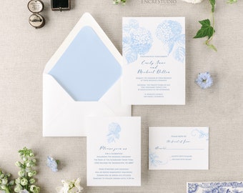 Hydrangea Wedding Invitation Editable Templates, Light Blue Botanical Wedding BUNDLE