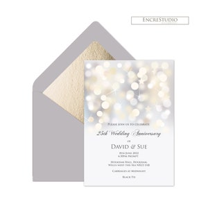 Wedding Anniversary Invitation Editable Template - Silver and Gold Printable Digital Template