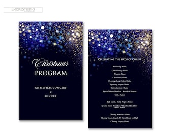 Editable Christmas Concert and Dinner Program Template - Blue and Gold Stars Event program