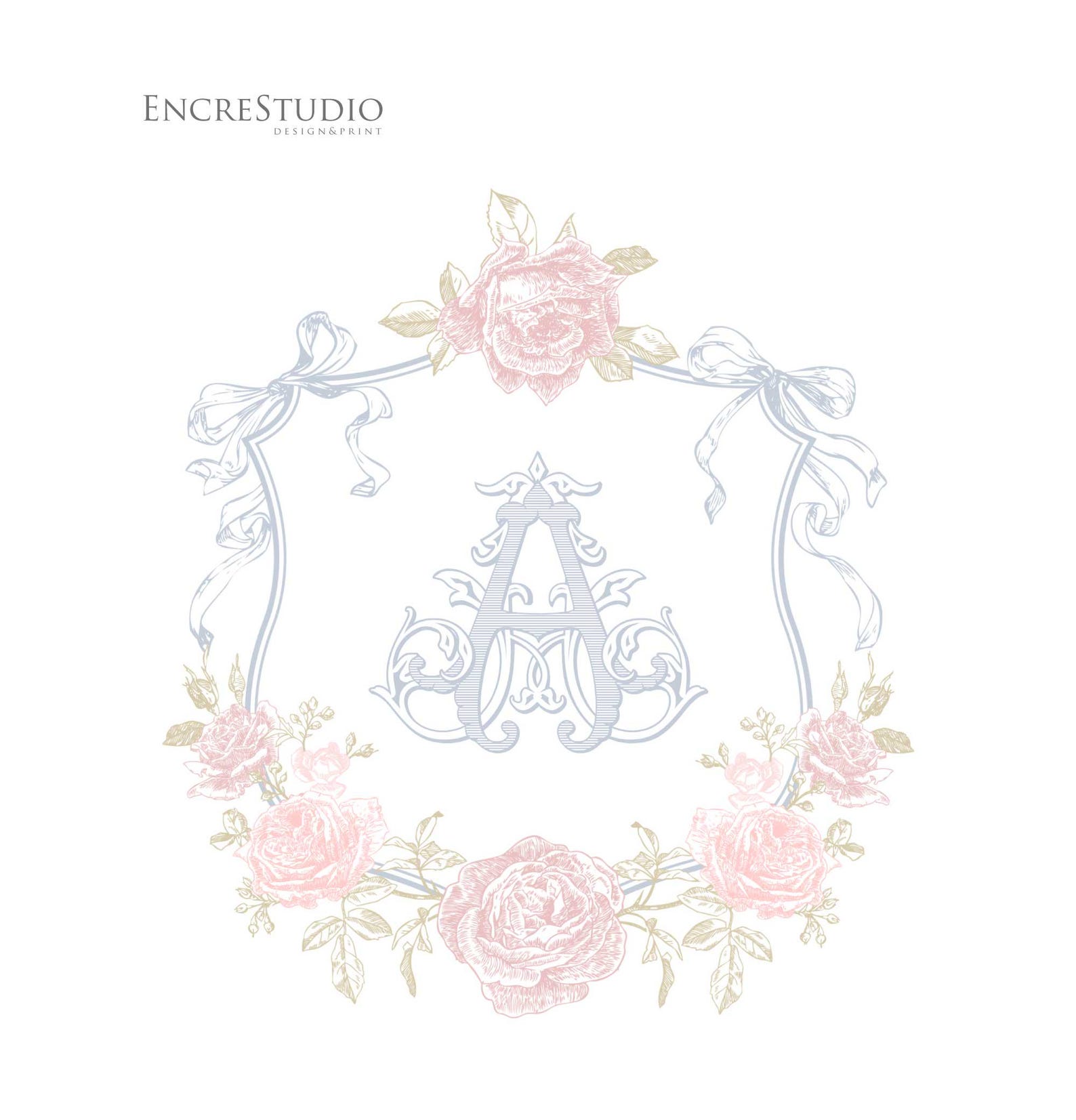 Monogram With Roses Wedding Crest Monogram | Roses and Bows Floral Logo Design | Editable ...