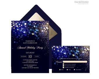 Corporate Holiday Party Invitation Template,  Annual Company Celebration Invite, Under the Stars (Instant Download)