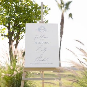 Editable Welcome Sign with Vintage Blue Monogram