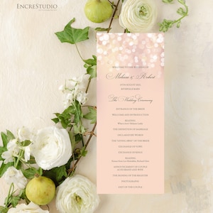 Editable Wedding Program Template - Rose Gold Wedding Ceremony Program, Gold and Blush Bokeh Order of Service