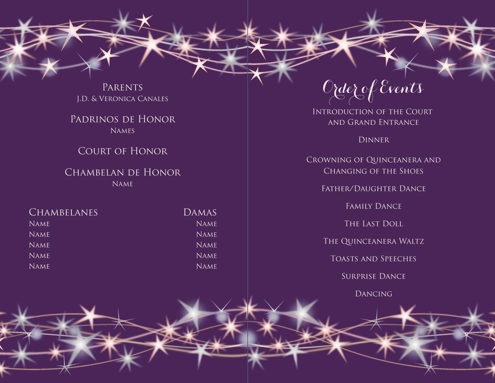 Editable Quinceanera Program Template Sweet Sixteen Birthday Etsy