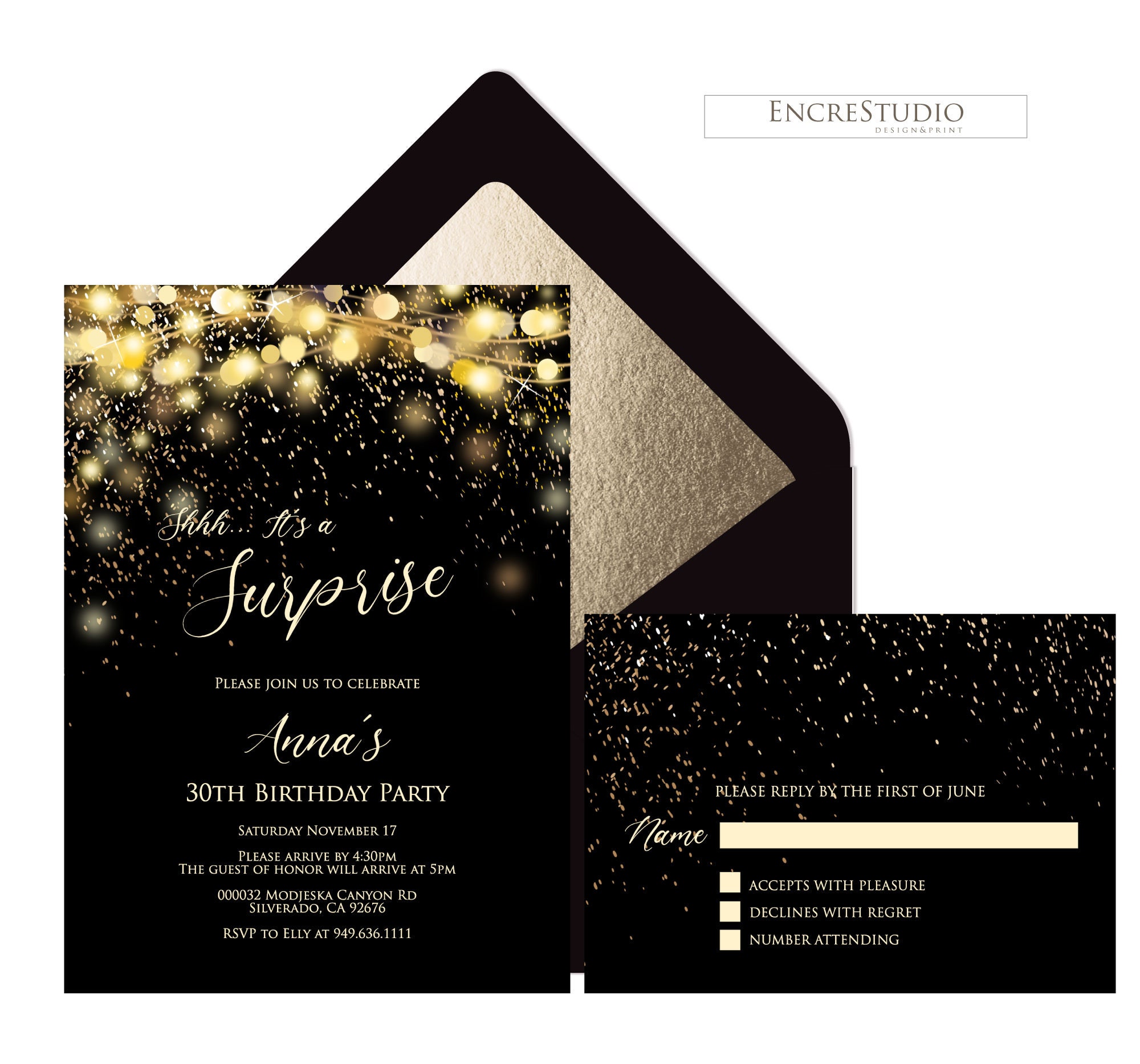 Surprise Birthday Invitation Template: Gold Stars Dinner Party (digital  Download) - Etsy, image size:2000x1867